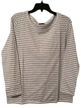 Untuckit Women's Black White Striped Round Neck Quarter Sleeve Top Size L
